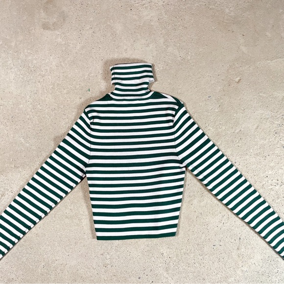 Zara Green and White Striped Turtleneck Sweater - Picture 1 of 3